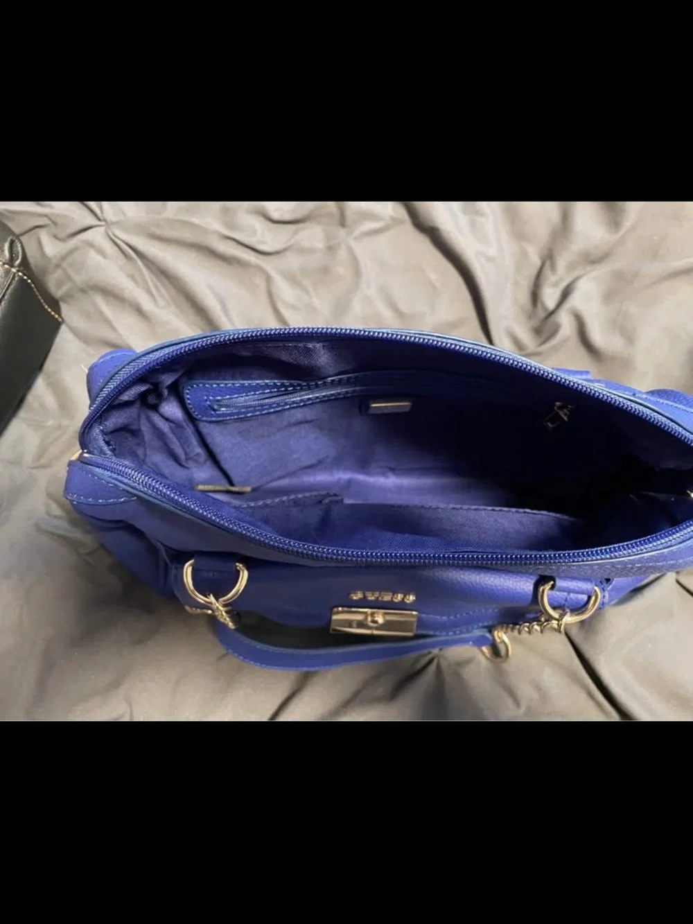 GUESS Royal Blue Leather Shoulder Bag with Chain Accents - Picture 2 of 2